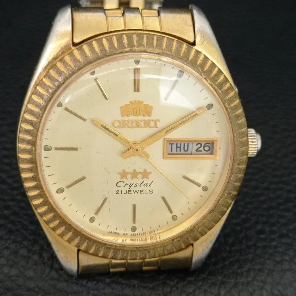 Vintage 1984 Orient Automatic Mens Gold Watch W/daydate & Gold accents